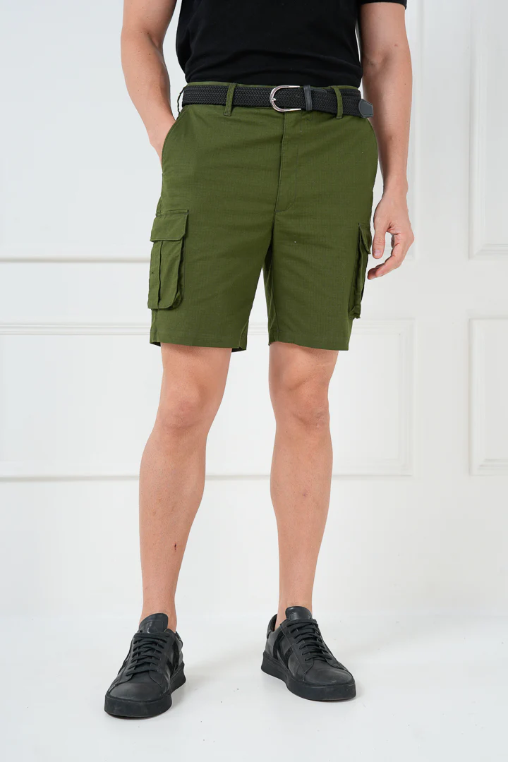 Green Ripstop Textured Cargo Shorts - Image 5