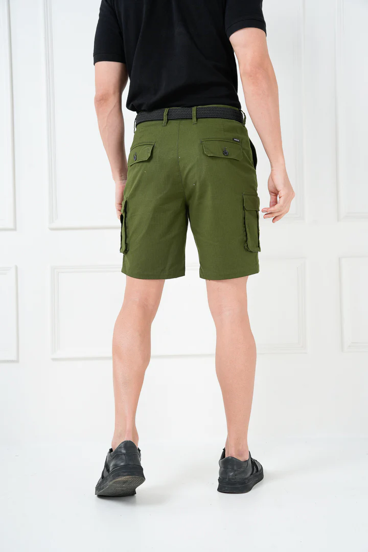 Green Ripstop Textured Cargo Shorts - Image 6