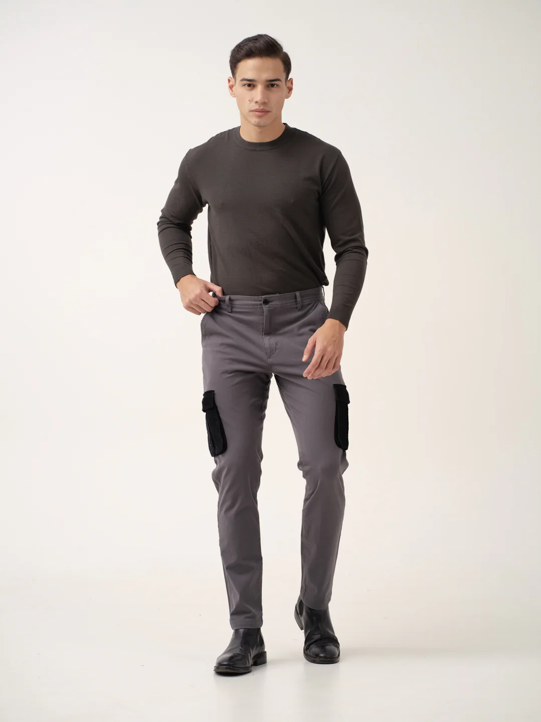 Grey Cargo Corduroy Pants - Image 2
