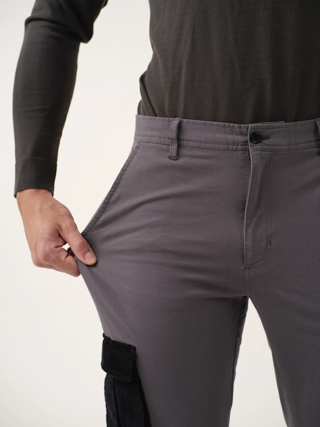 Grey Cargo Corduroy Pants - Image 3