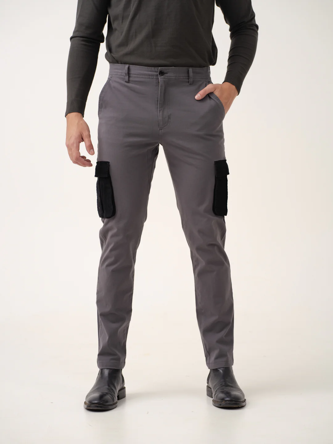 Grey Cargo Corduroy Pants - Image 4
