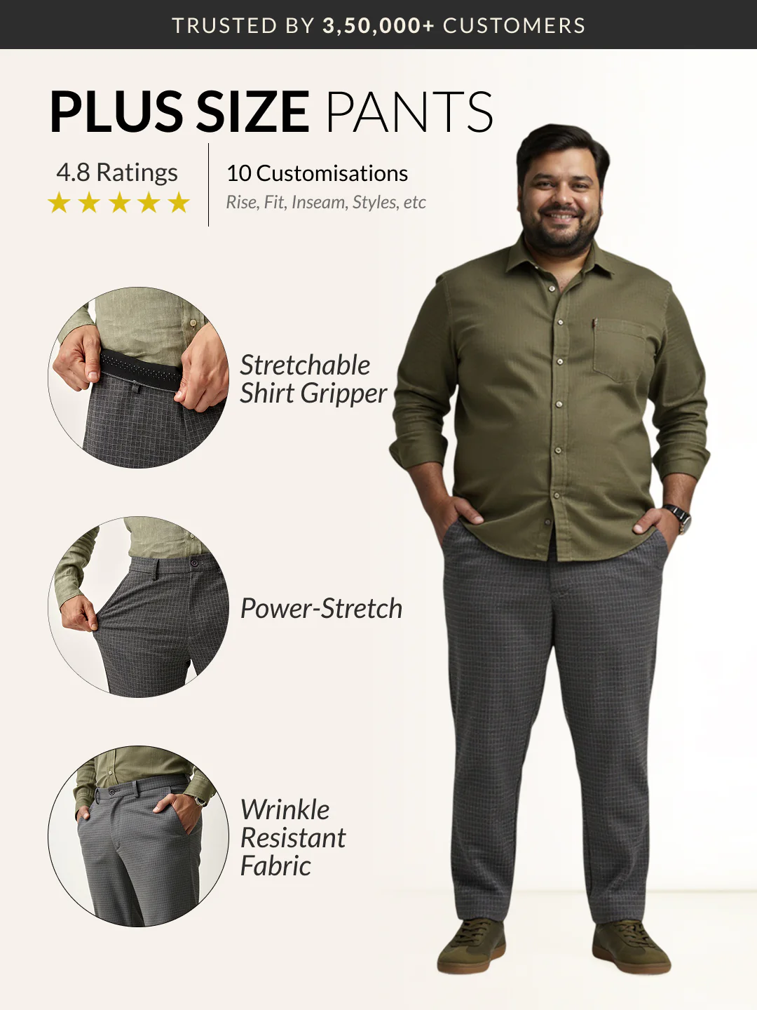 Grey Checks Plus Size Power-Stretch Pants - Image 2