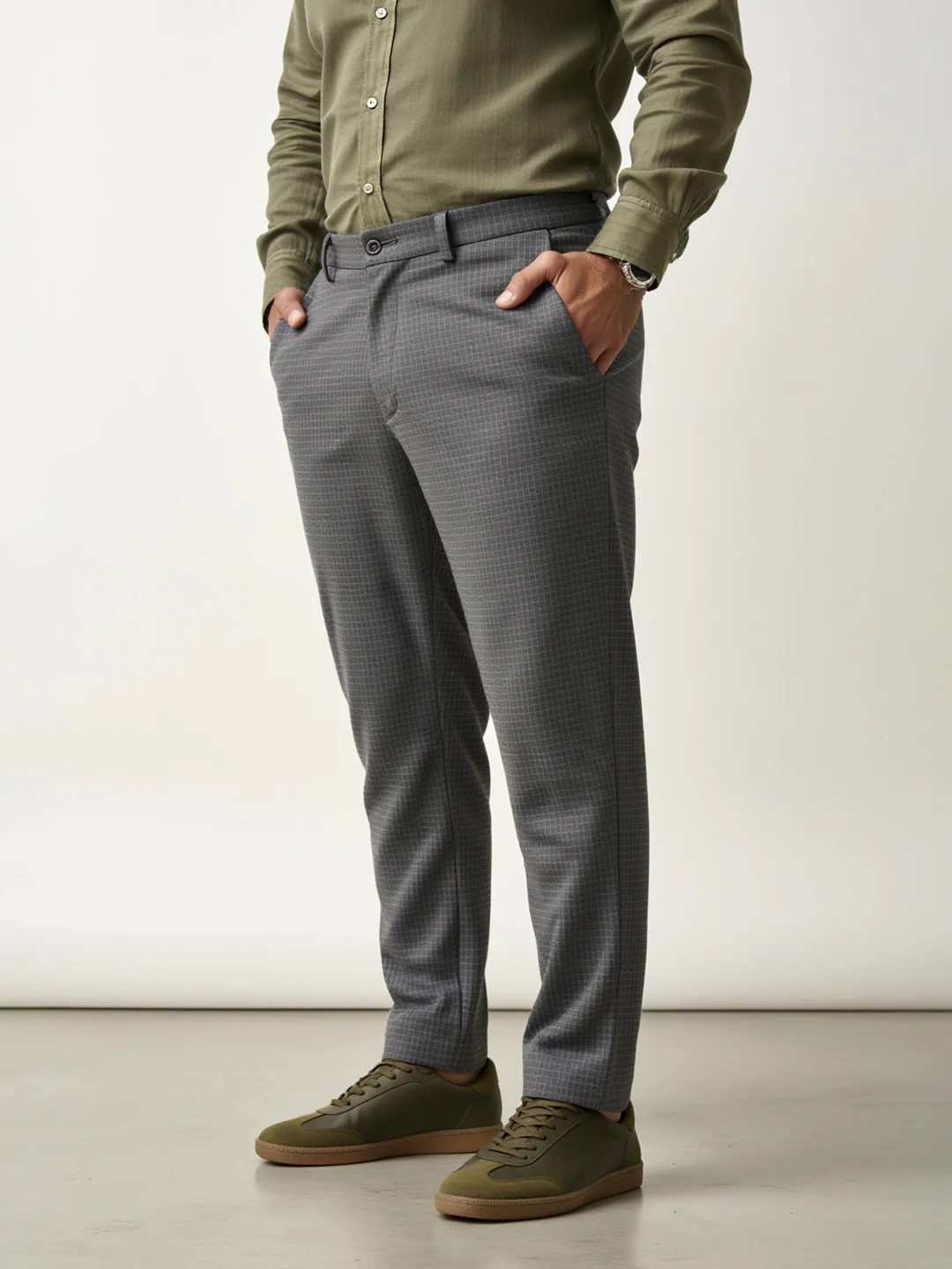 Grey Checks Plus Size Power-Stretch Pants - Image 7