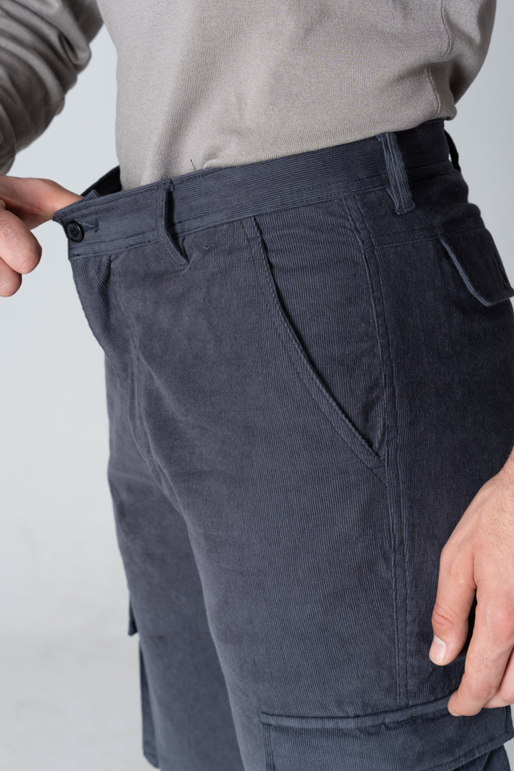Grey Corduroy Stretch Cargo Pants - Image 4