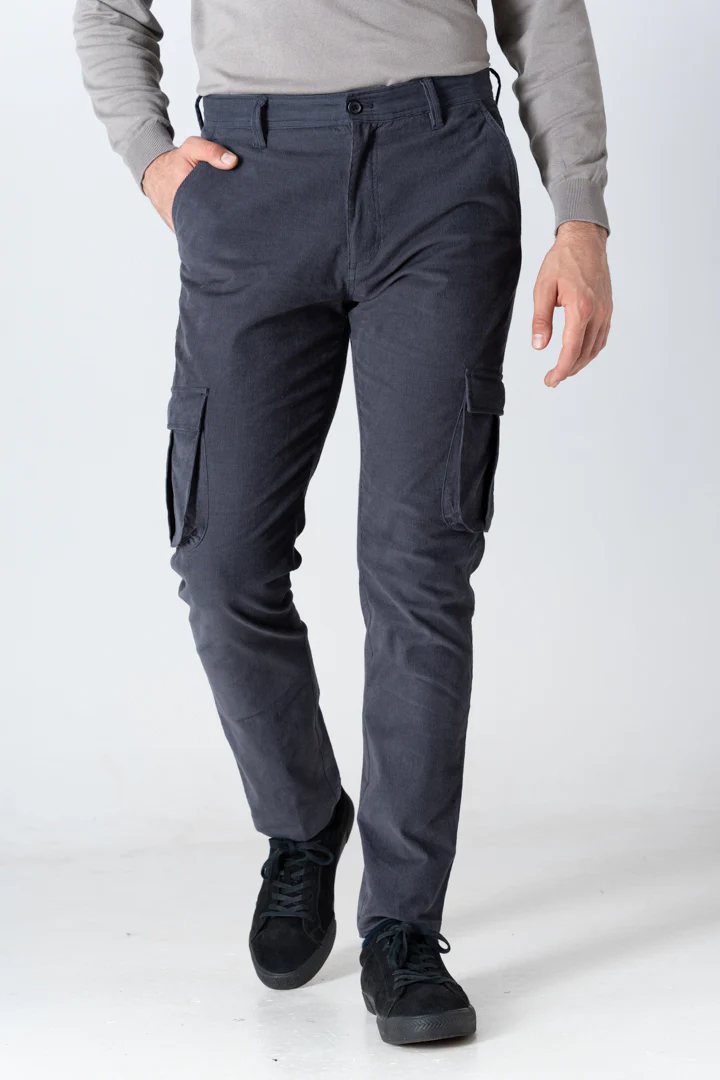Grey Corduroy Stretch Cargo Pants - Image 5