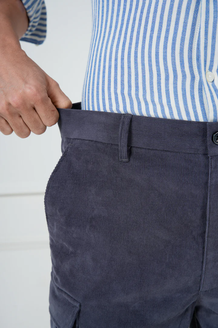 Grey Corduroy Stretch Cargo Shorts - Image 4