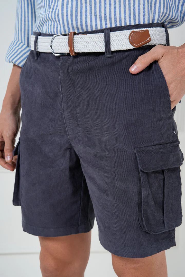 Grey Corduroy Stretch Cargo Shorts - Image 5