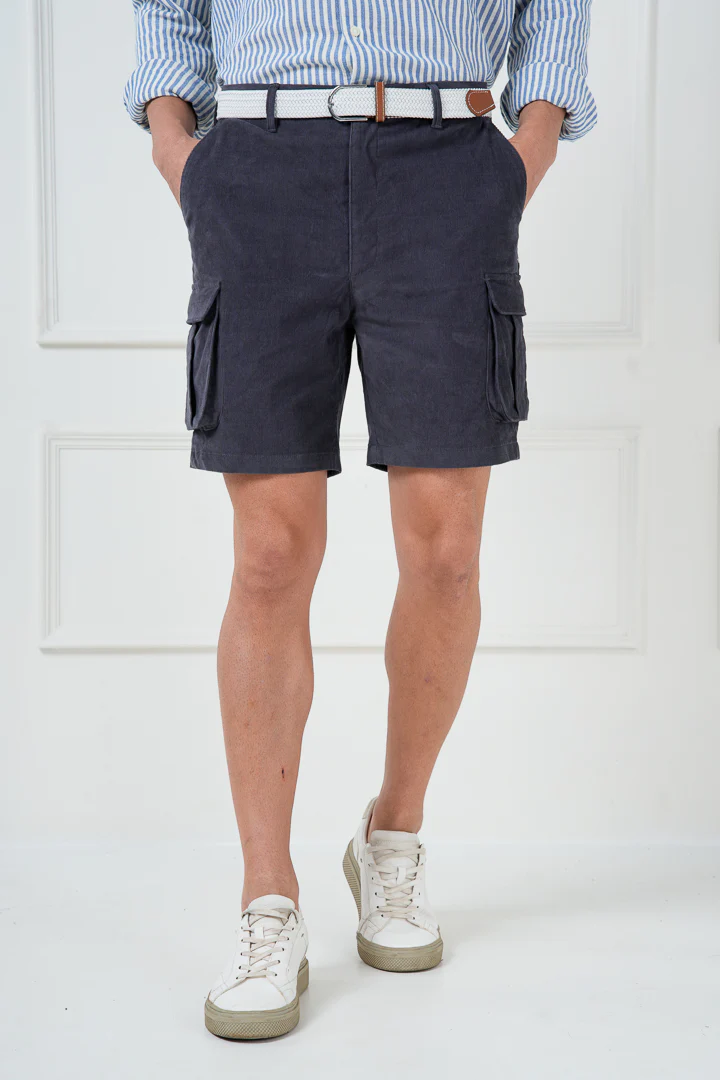 Grey Corduroy Stretch Cargo Shorts - Image 6