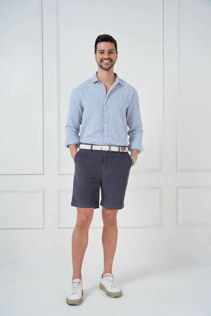 Grey Corduroy Stretch Chino Shorts - Image 2