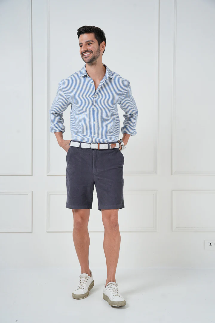 Grey Corduroy Stretch Chino Shorts - Image 7