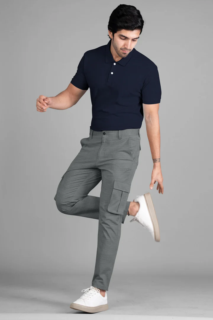 Grey Ripstop Textured Cargo Pants - Image 2