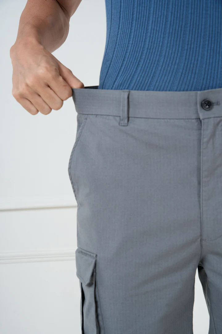 Grey Ripstop Textured Cargo Shorts - Image 3