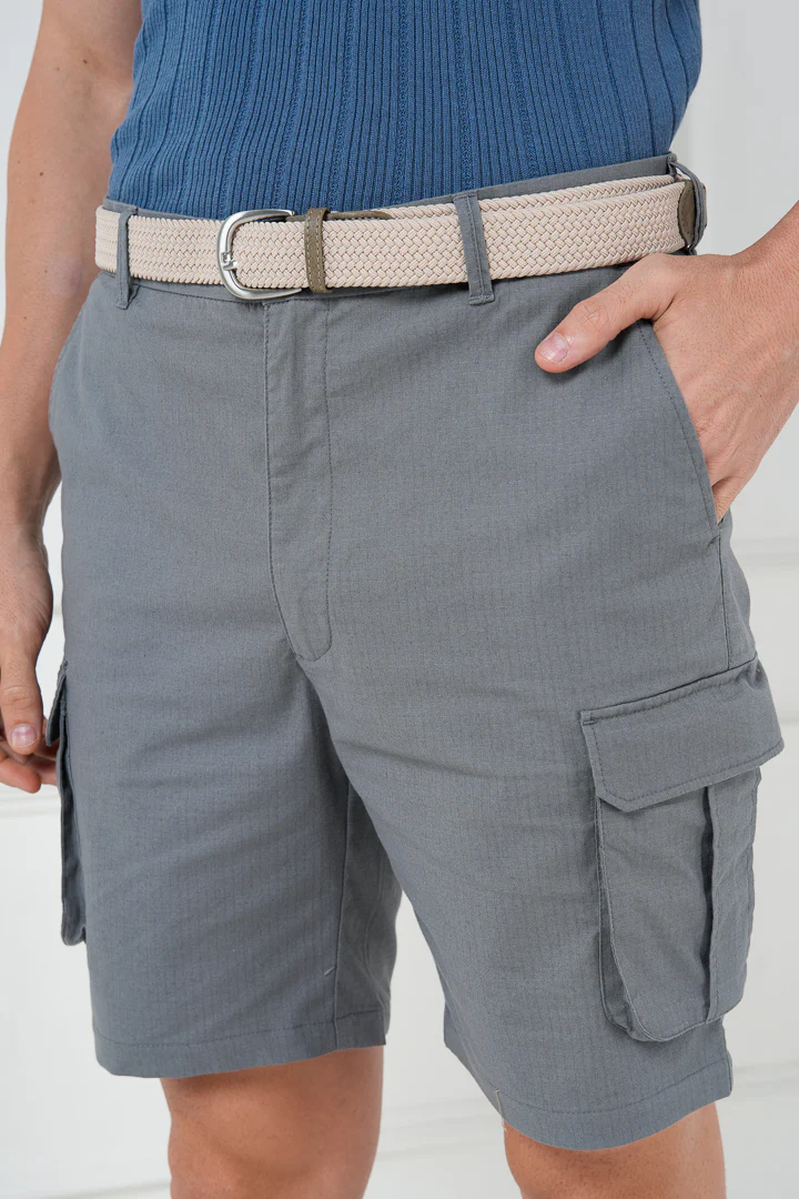 Grey Ripstop Textured Cargo Shorts - Image 4