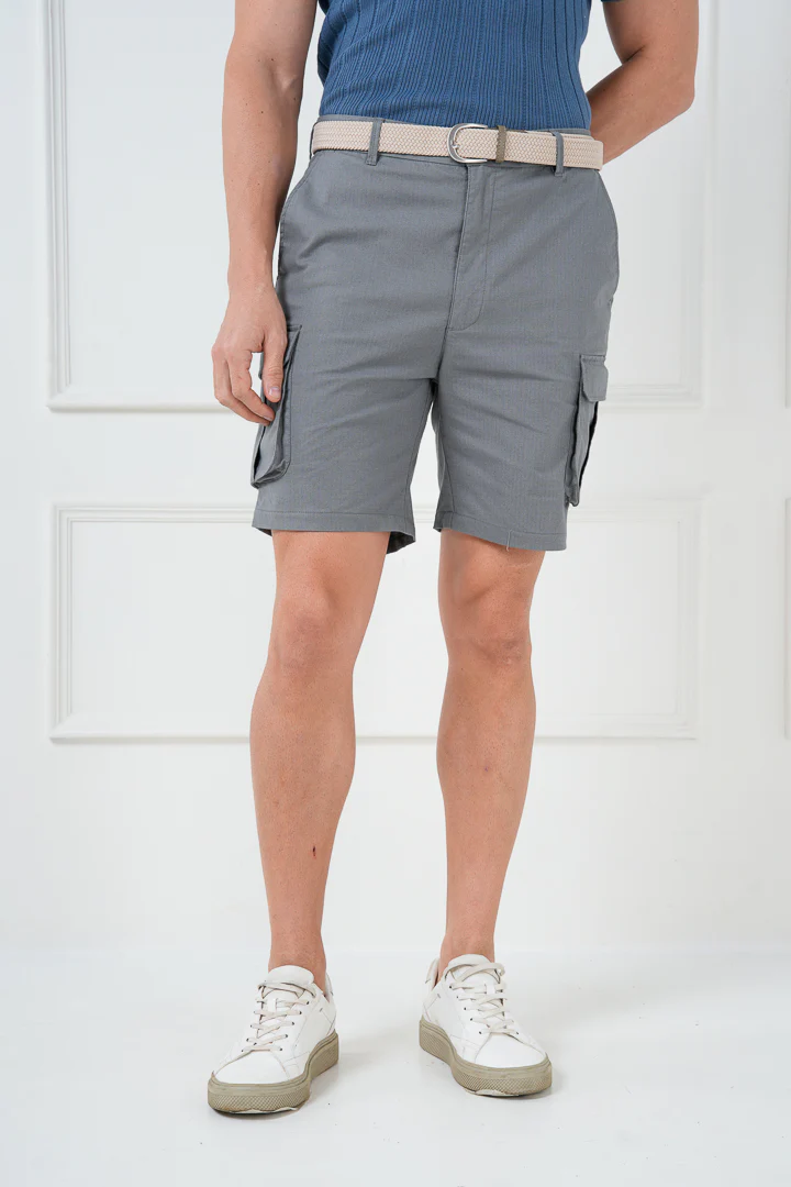 Grey Ripstop Textured Cargo Shorts - Image 5