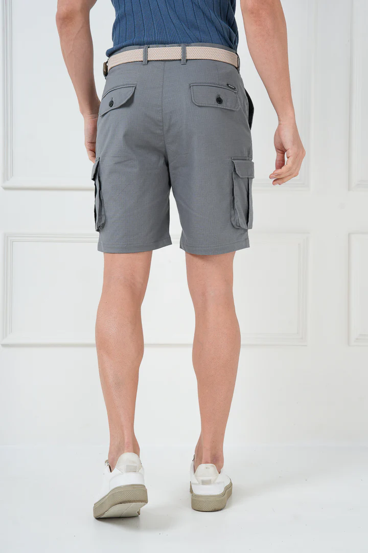 Grey Ripstop Textured Cargo Shorts - Image 6