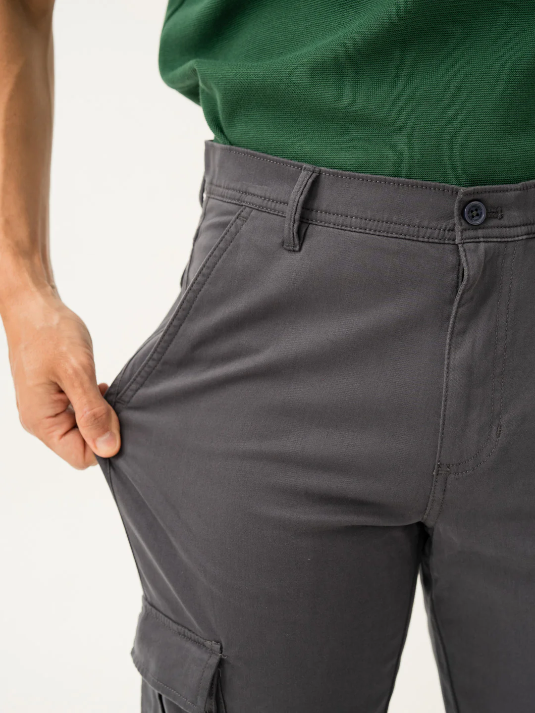 Cave Grey Slim Fit Stretch Cargo Pants - Image 3