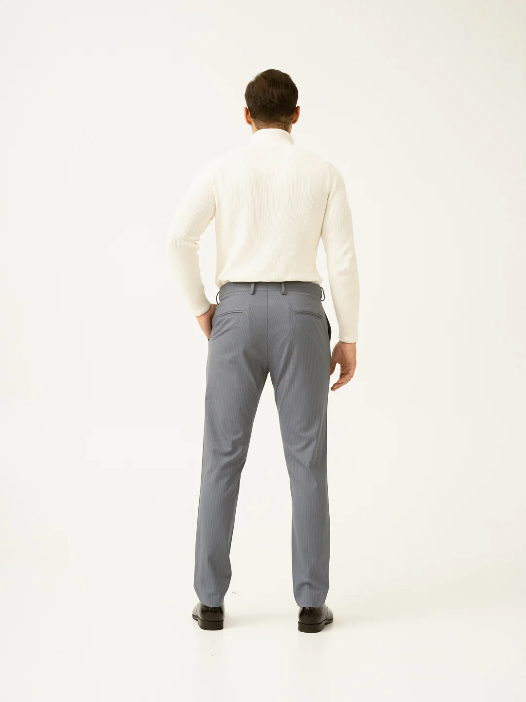 Ash Grey Stripes Slim Fit Stretch Formal Pants - Image 10