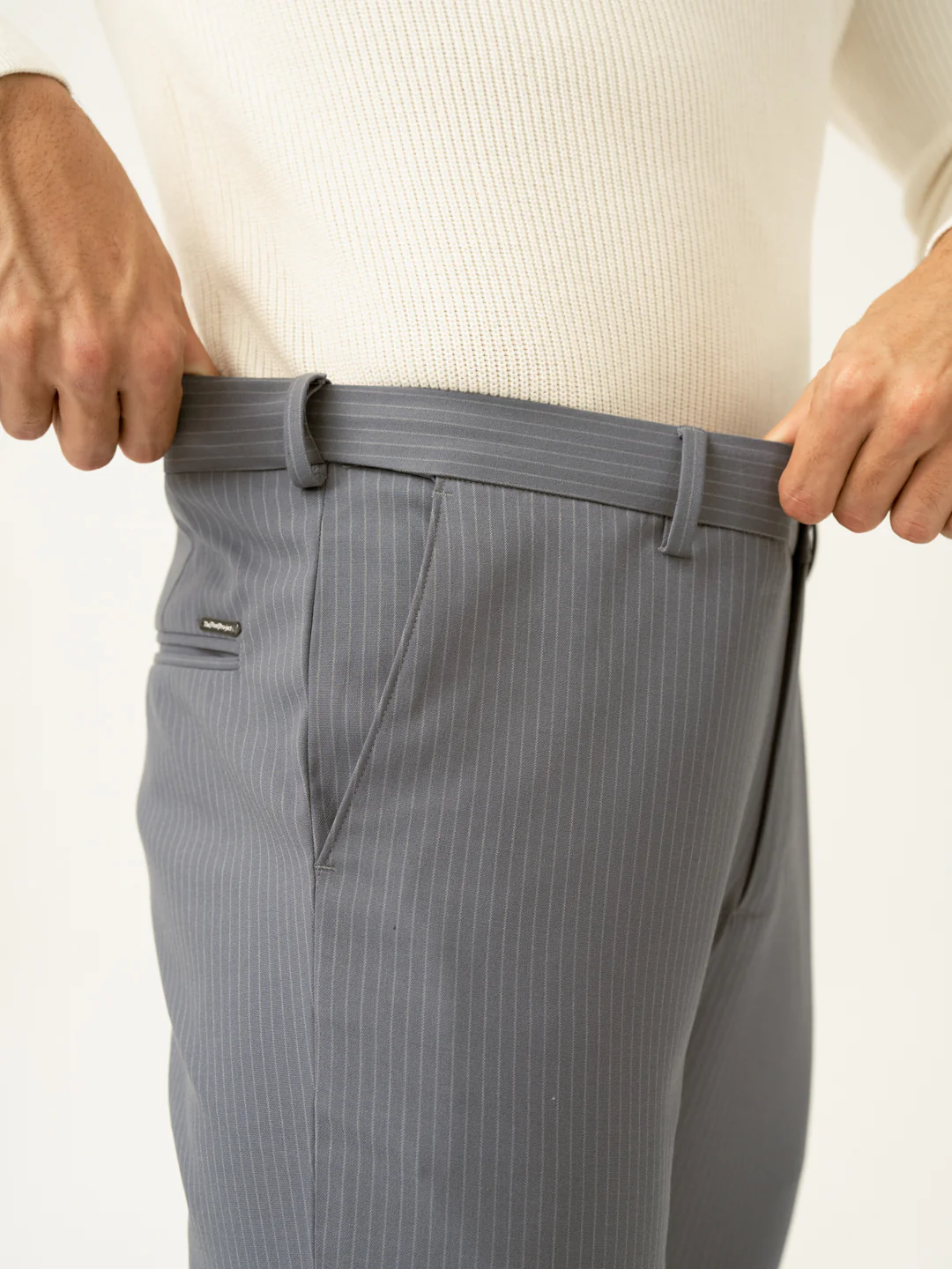 Ash Grey Stripes Slim Fit Stretch Formal Pants - Image 4