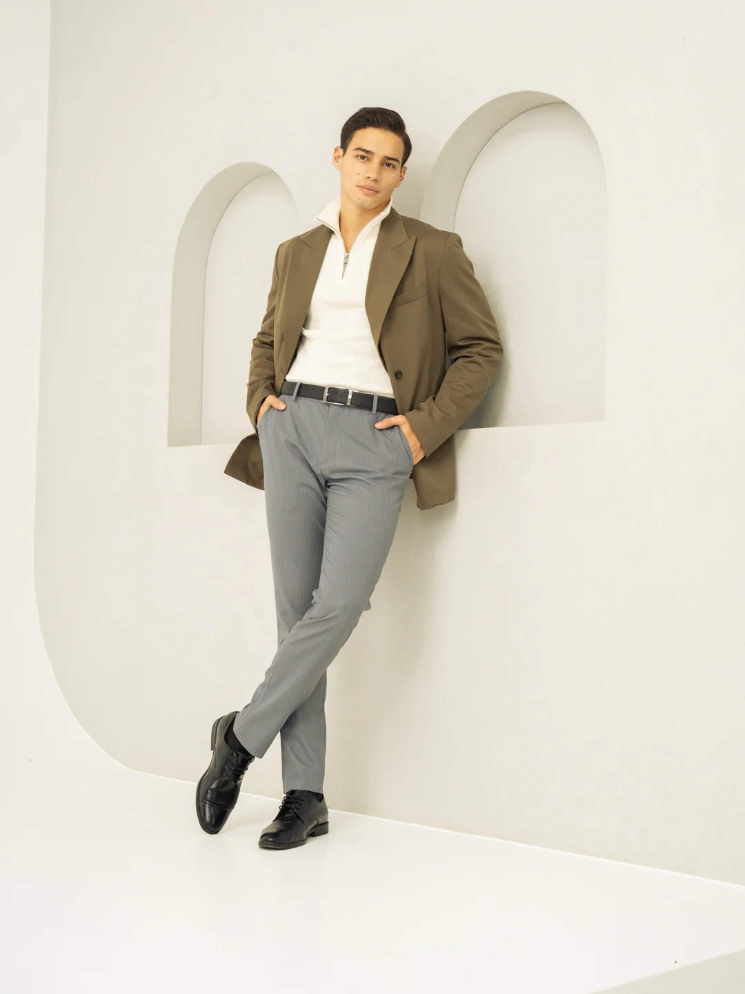 Ash Grey Stripes Slim Fit Stretch Formal Pants - Image 8