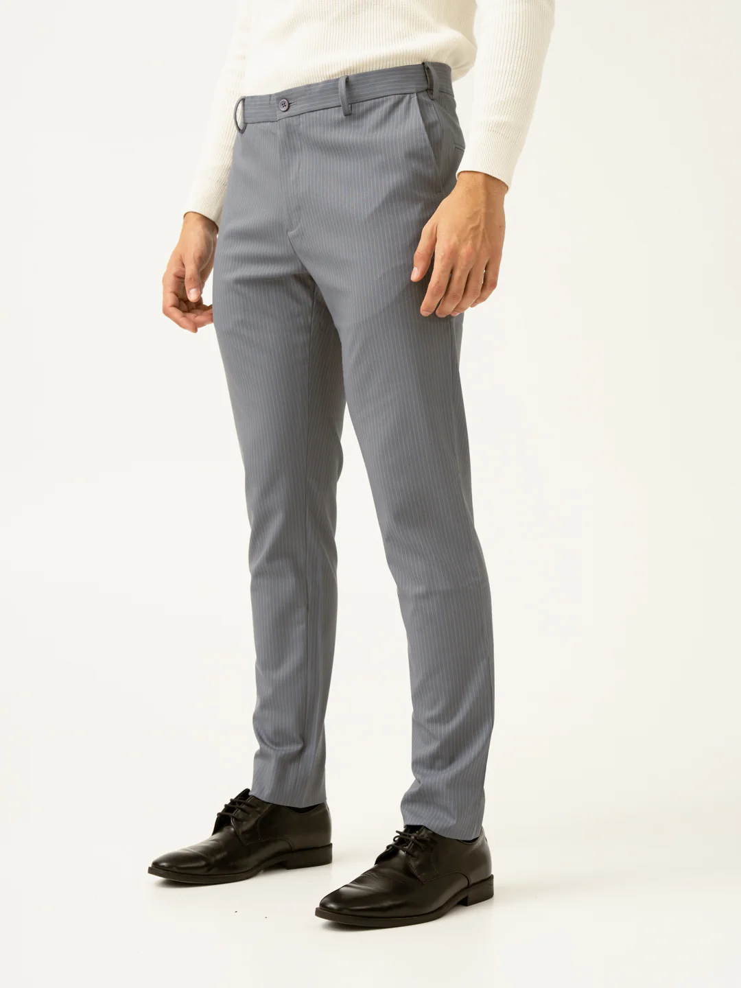 Ash Grey Stripes Slim Fit Stretch Formal Pants - Image 9