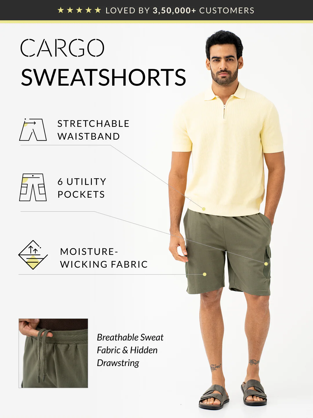 Grover Olive Relaxed Fit Cargo Sweatshorts - Image 2
