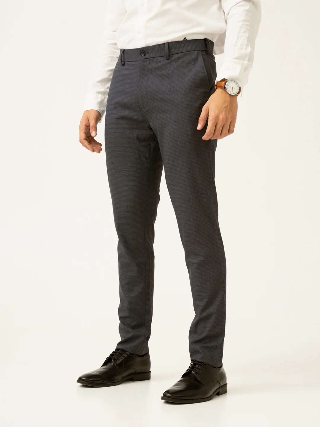 Gunmetal Grey Micro Checks Slim Fit Stretch Formal Pant - Image 11