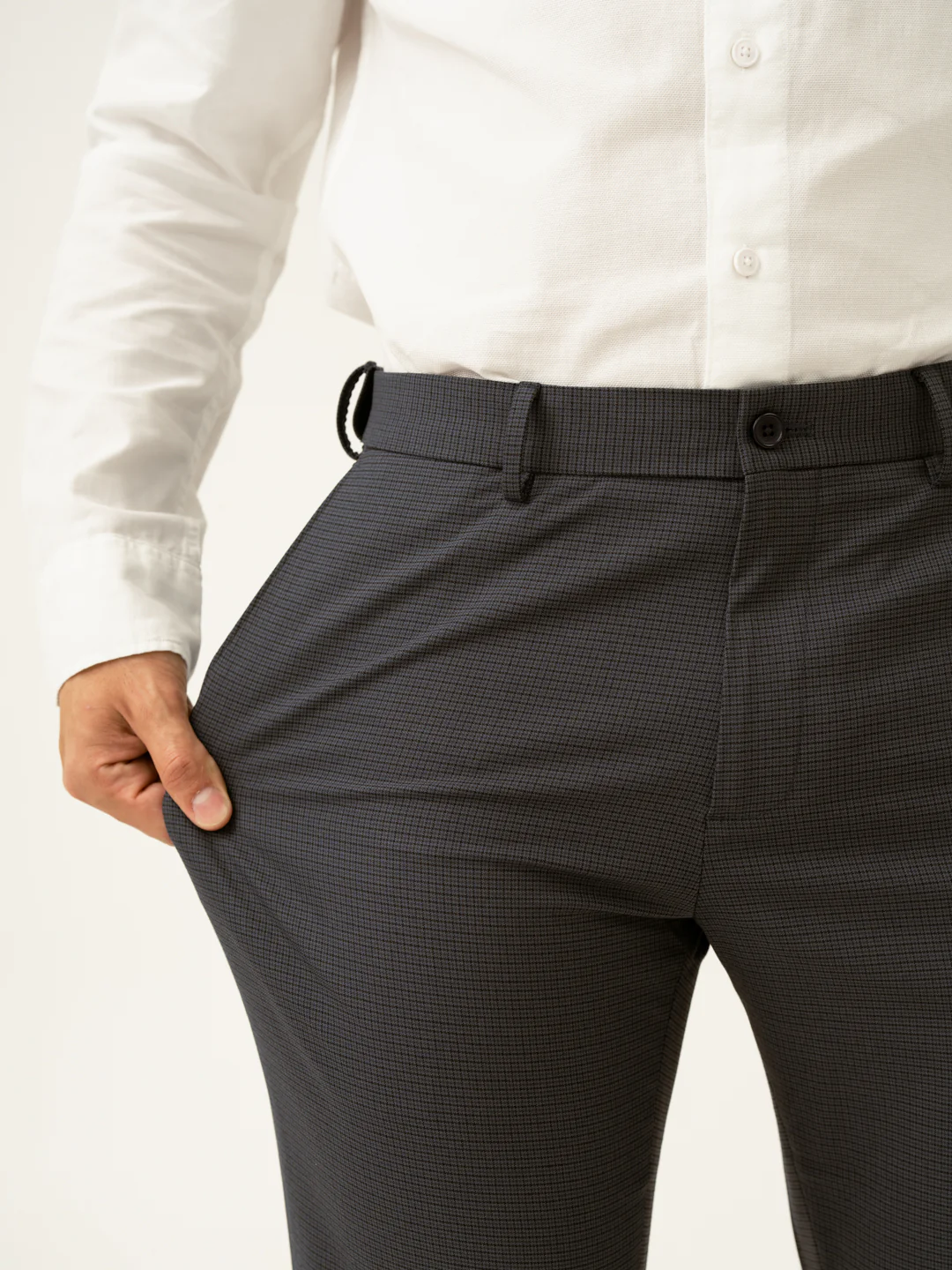 Gunmetal Grey Micro Checks Slim Fit Stretch Formal Pant - Image 3