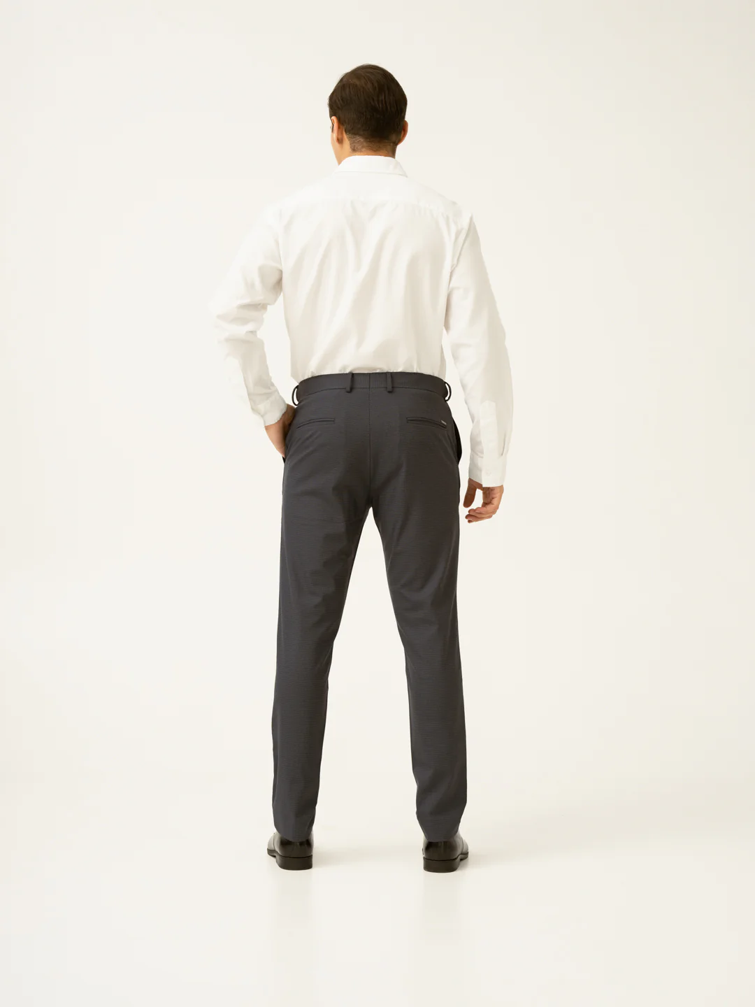 Gunmetal Grey Micro Checks Slim Fit Stretch Formal Pant - Image 5