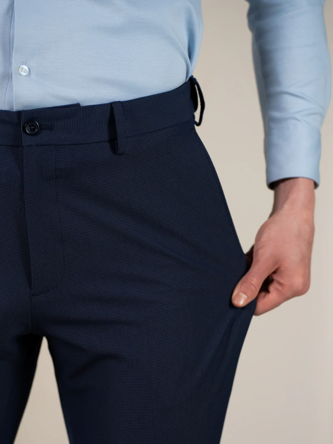Hades Navy Micro Checks Relaxed Stretch Fit Formal Pants - Image 3