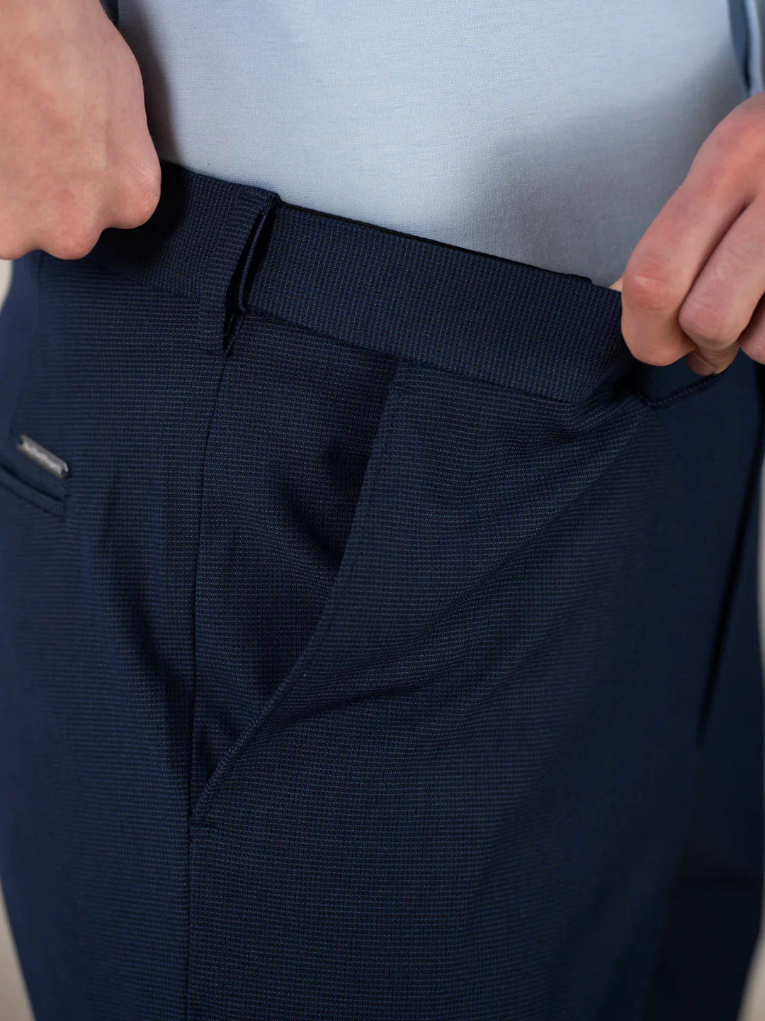 Hades Navy Micro Checks Relaxed Stretch Fit Formal Pants - Image 4