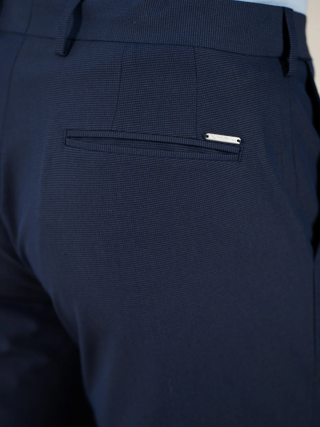 Hades Navy Micro Checks Relaxed Stretch Fit Formal Pants - Image 5