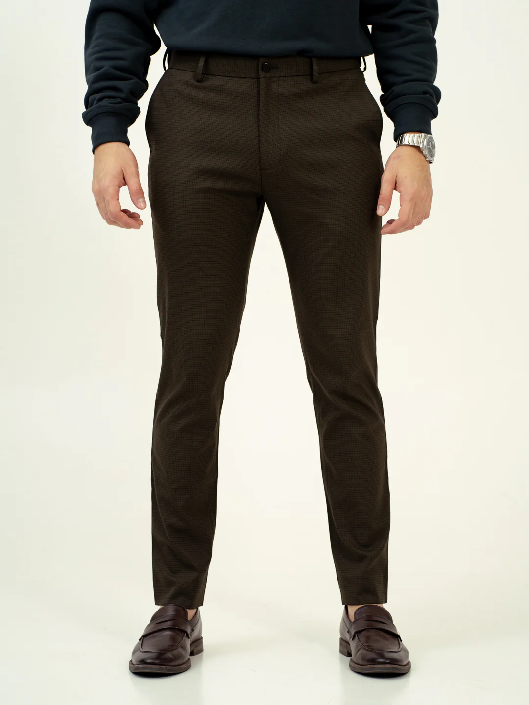 Harvest Green Micro Checks Stretch Formal Pants