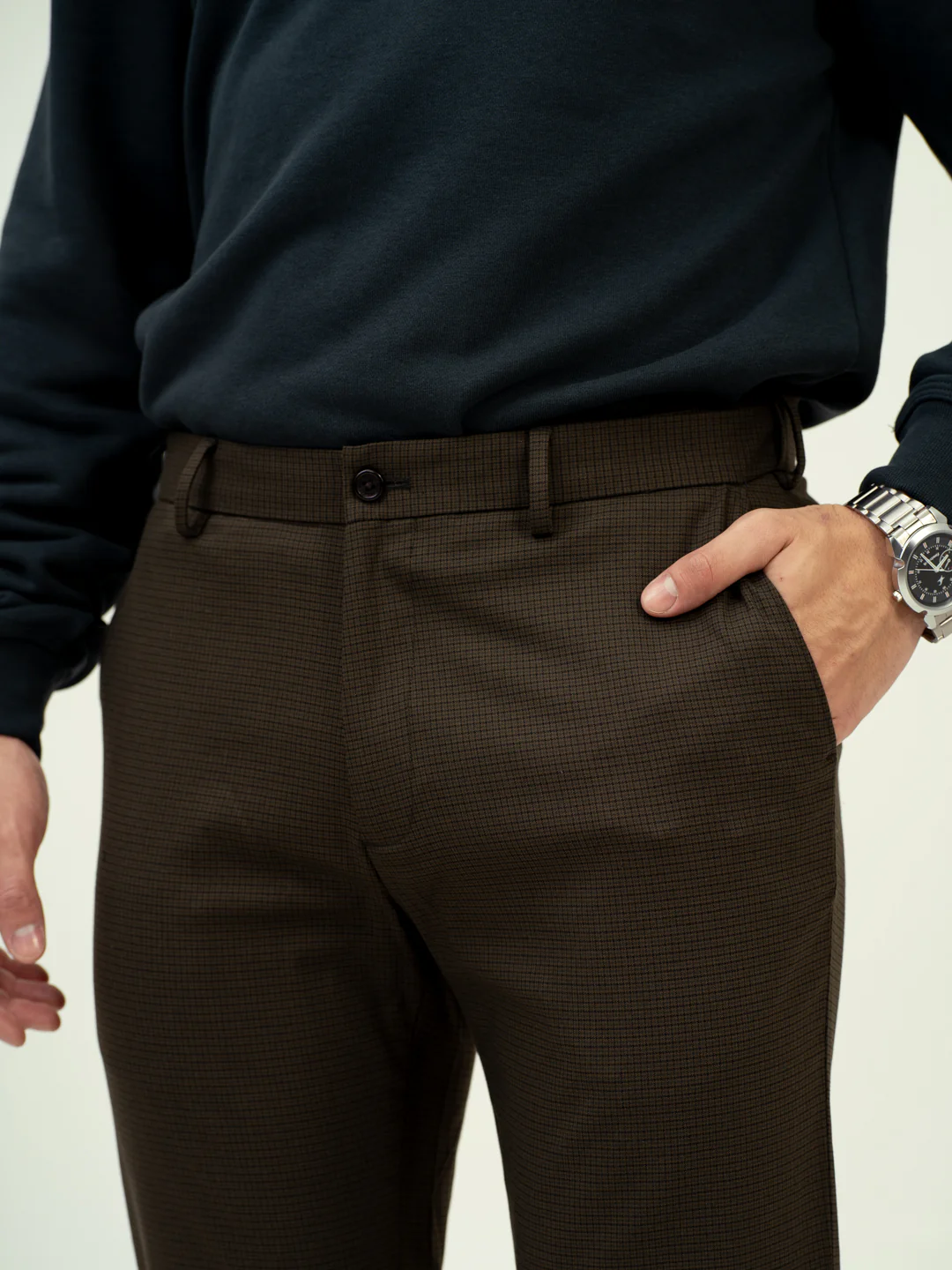 Harvest Green Micro Checks Stretch Formal Pants - Image 7