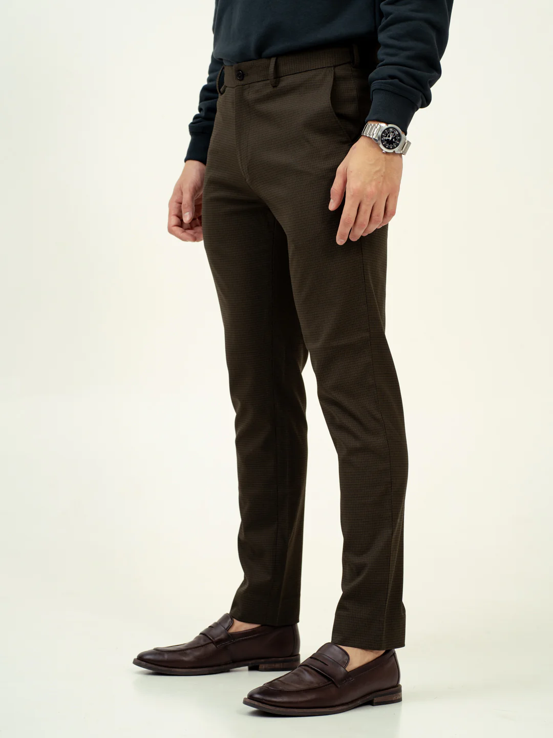 Harvest Green Micro Checks Stretch Formal Pants - Image 9
