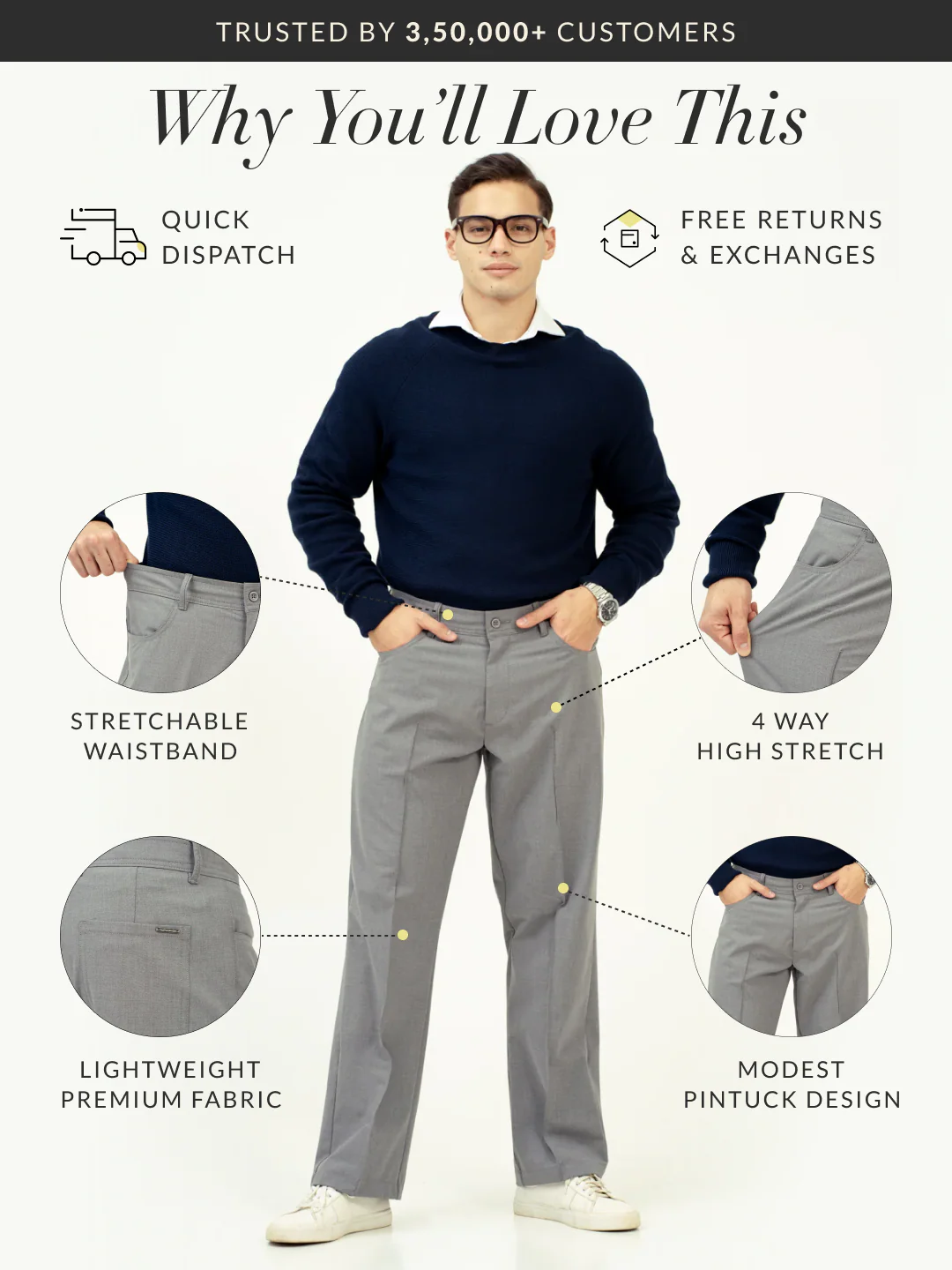 Haze Grey Relaxed Fit Korean Pintuck Pants - Image 3