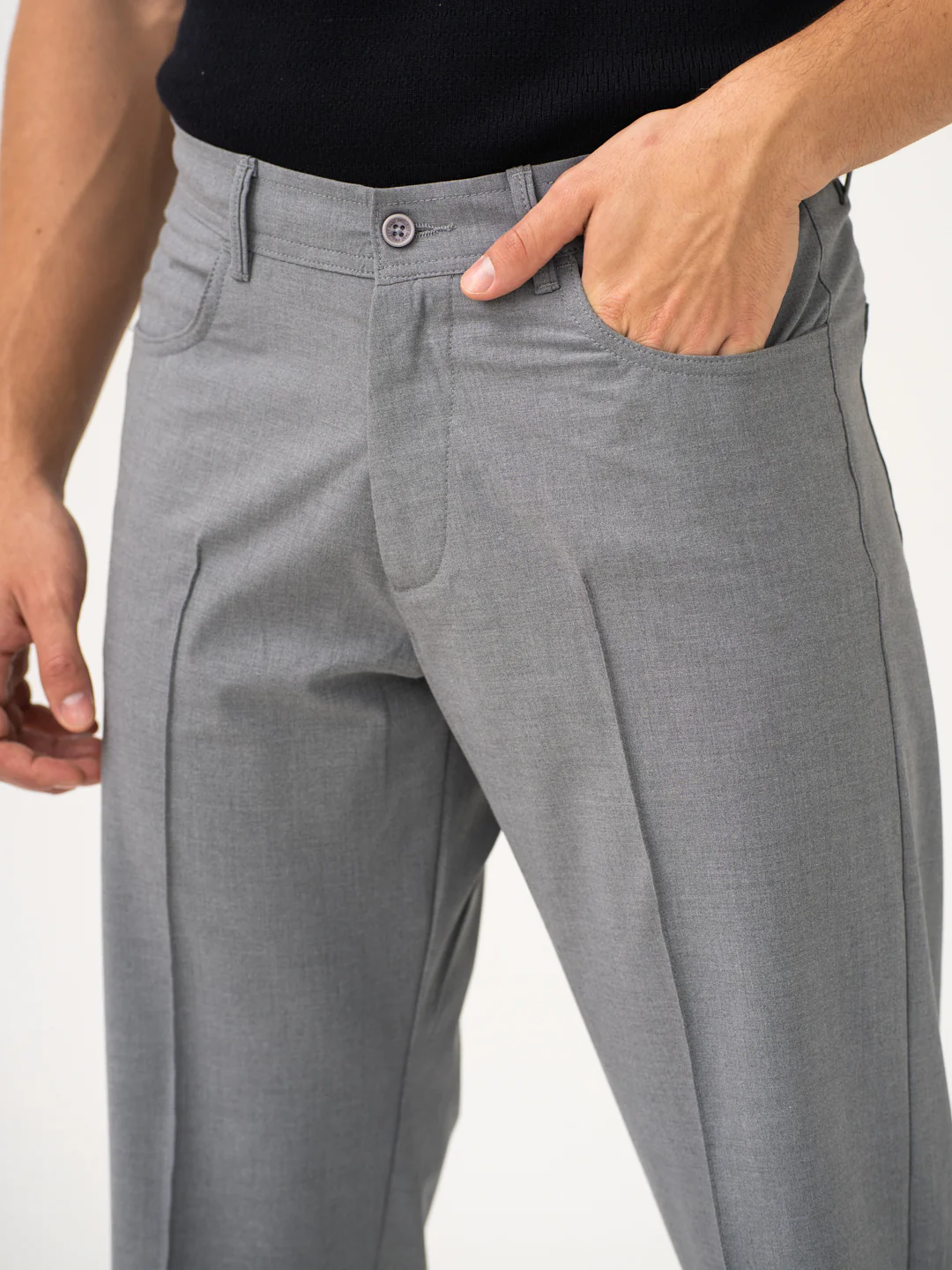 Haze Grey Relaxed Fit Korean Pintuck Pants - Image 9
