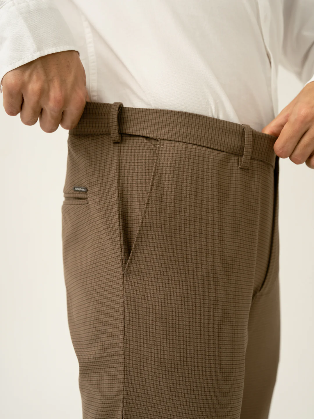 Hazel Brown Micro Checks Slim Fit Stretch Formal Pant - Image 4