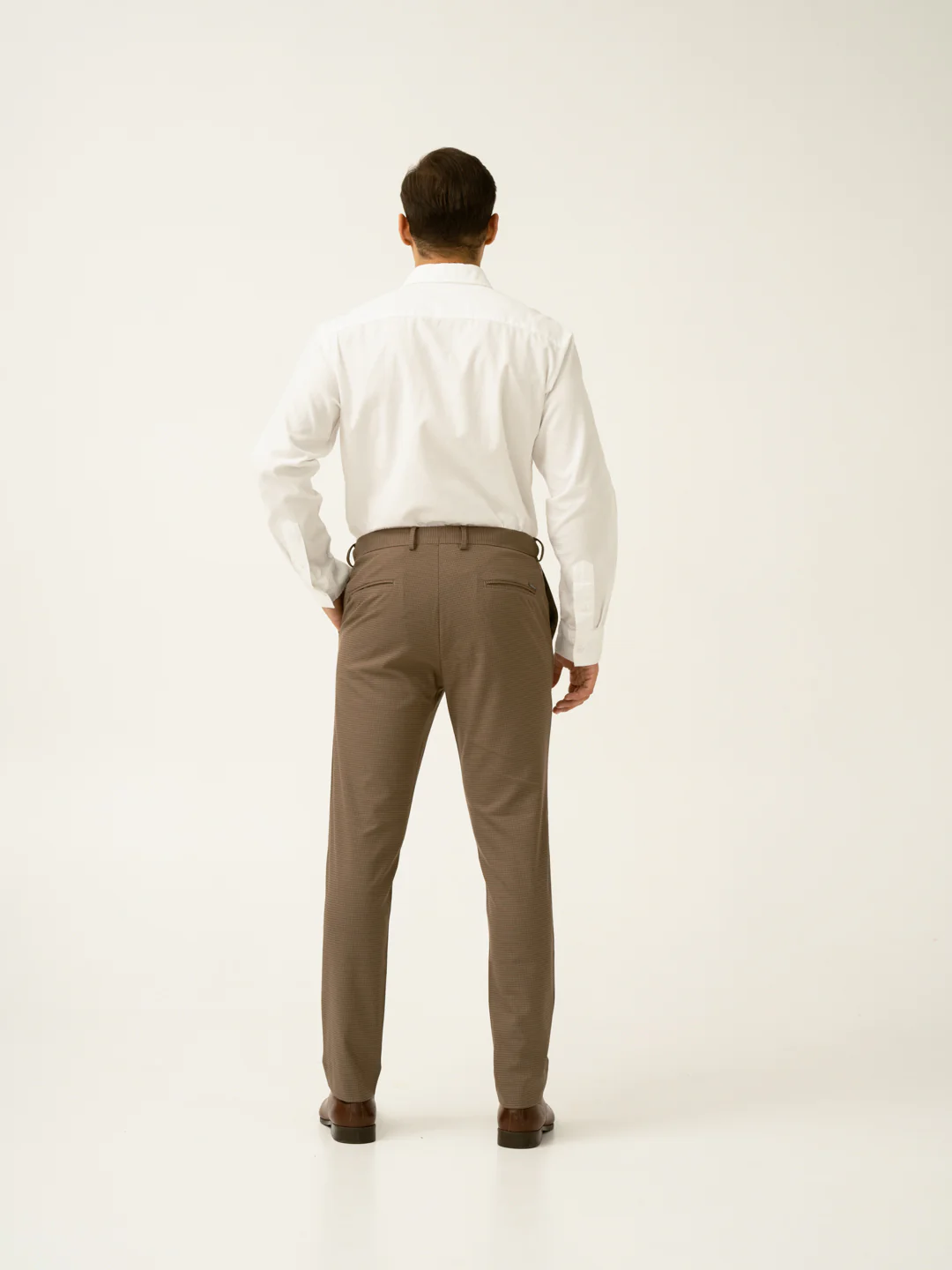 Hazel Brown Micro Checks Slim Fit Stretch Formal Pant - Image 6