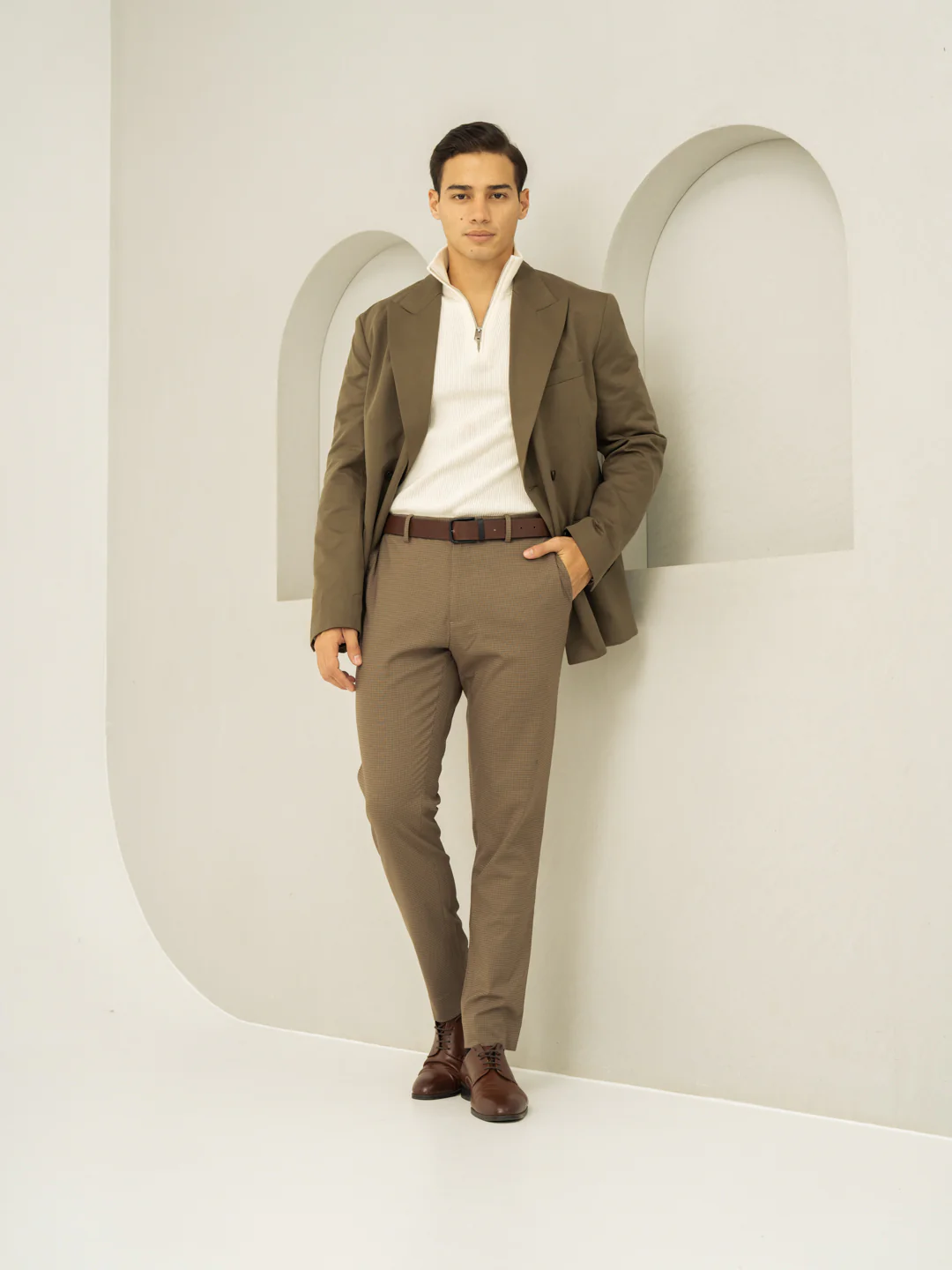 Hazel Brown Micro Checks Slim Fit Stretch Formal Pant - Image 7