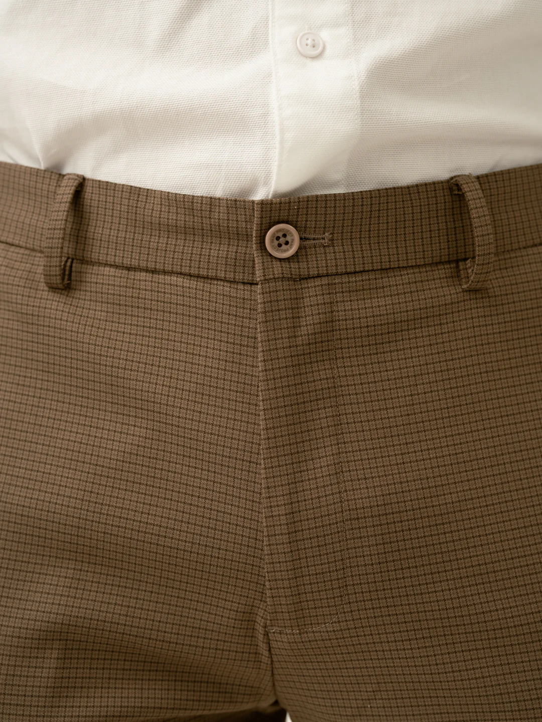 Hazel Brown Micro Checks Slim Fit Stretch Formal Pant - Image 8