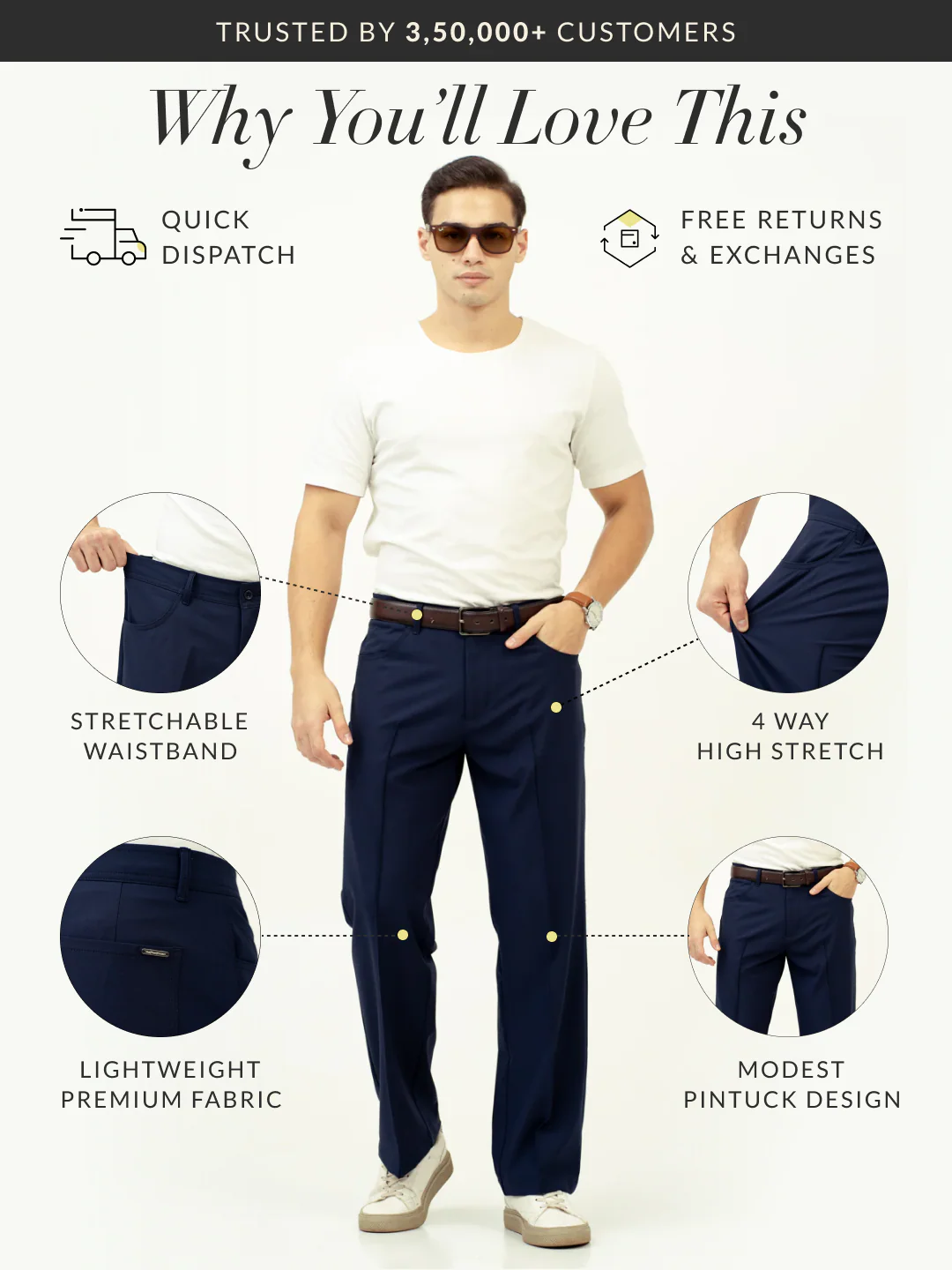 Heaven Navy Relaxed Fit Korean Pintuck Pants - Image 3