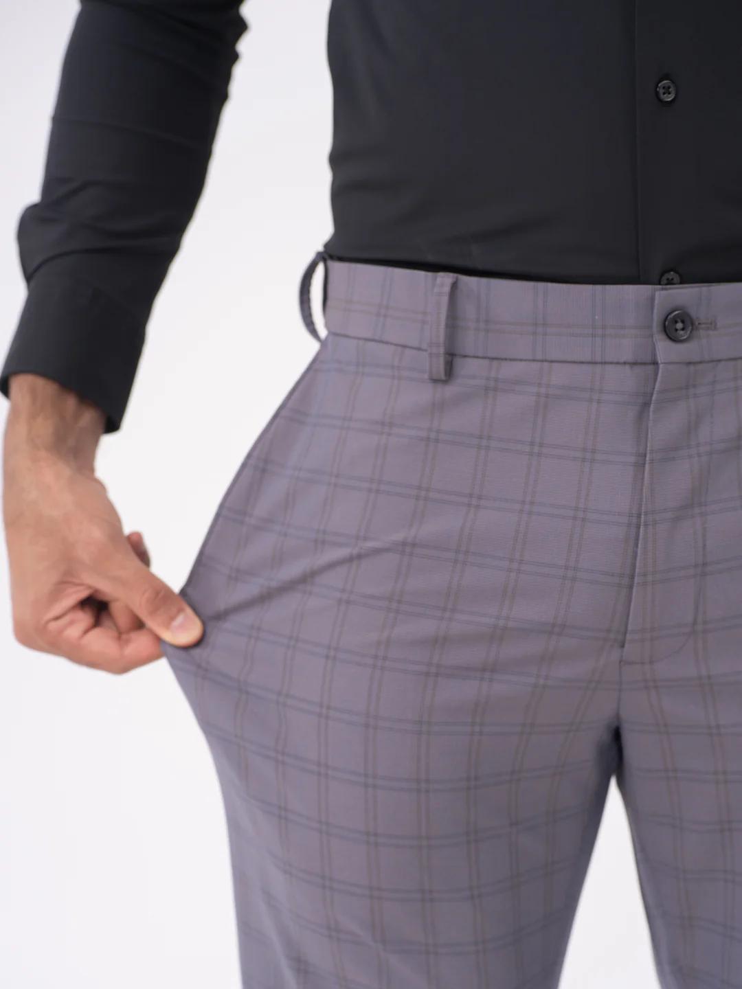 Heron Grey Checks Slim Fit Stretch Formal Pants - Image 3