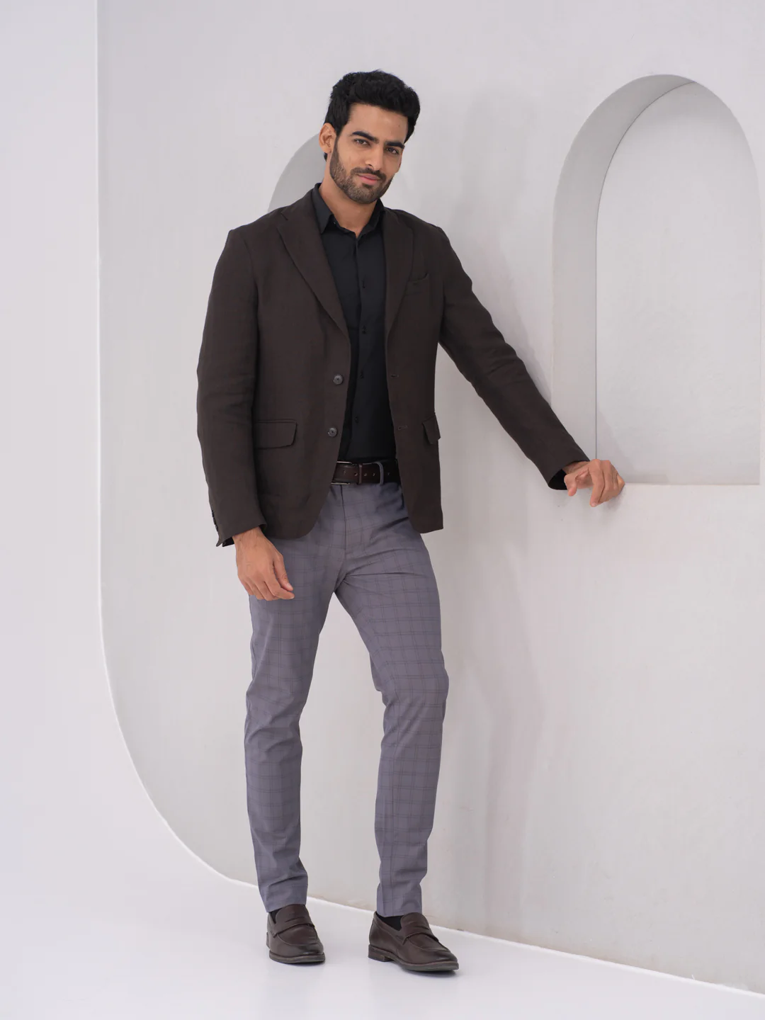 Heron Grey Checks Slim Fit Stretch Formal Pants - Image 5