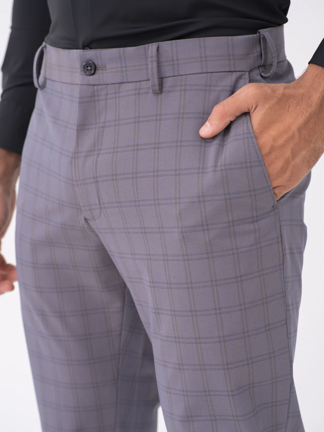 Heron Grey Checks Slim Fit Stretch Formal Pants - Image 6