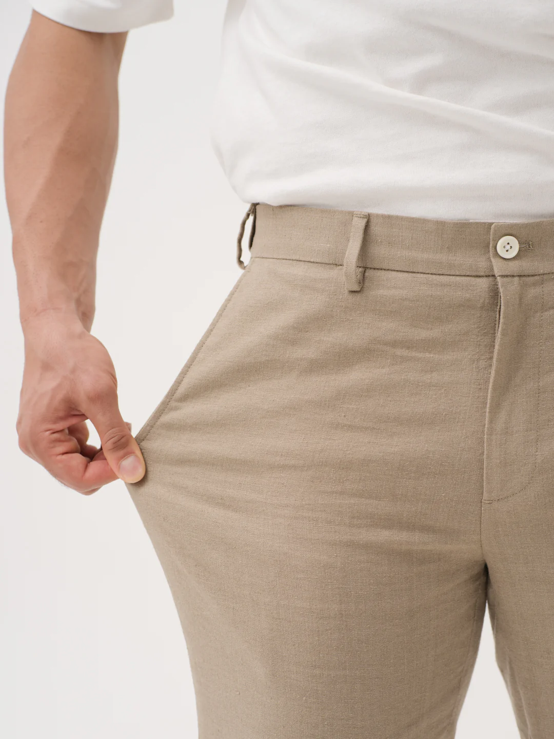 Hushfield Khaki Linen Sorona Pants - Image 4