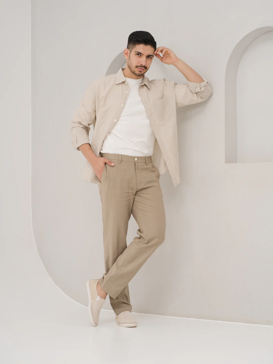 Hushfield Khaki Linen Sorona Pants - Image 8