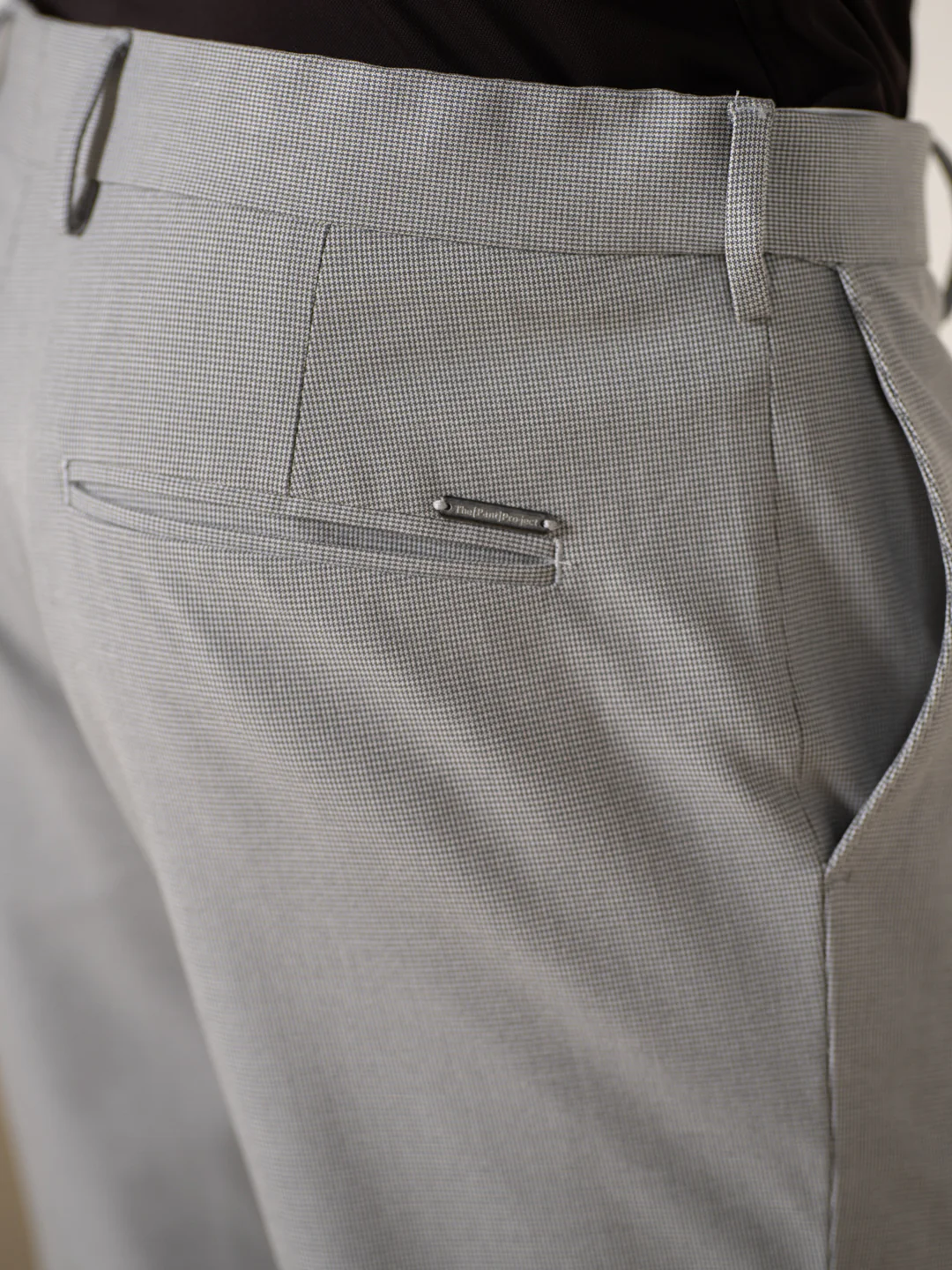 Husky Grey Houndstooth Slim Fit Stretch Formal Pants - Image 11