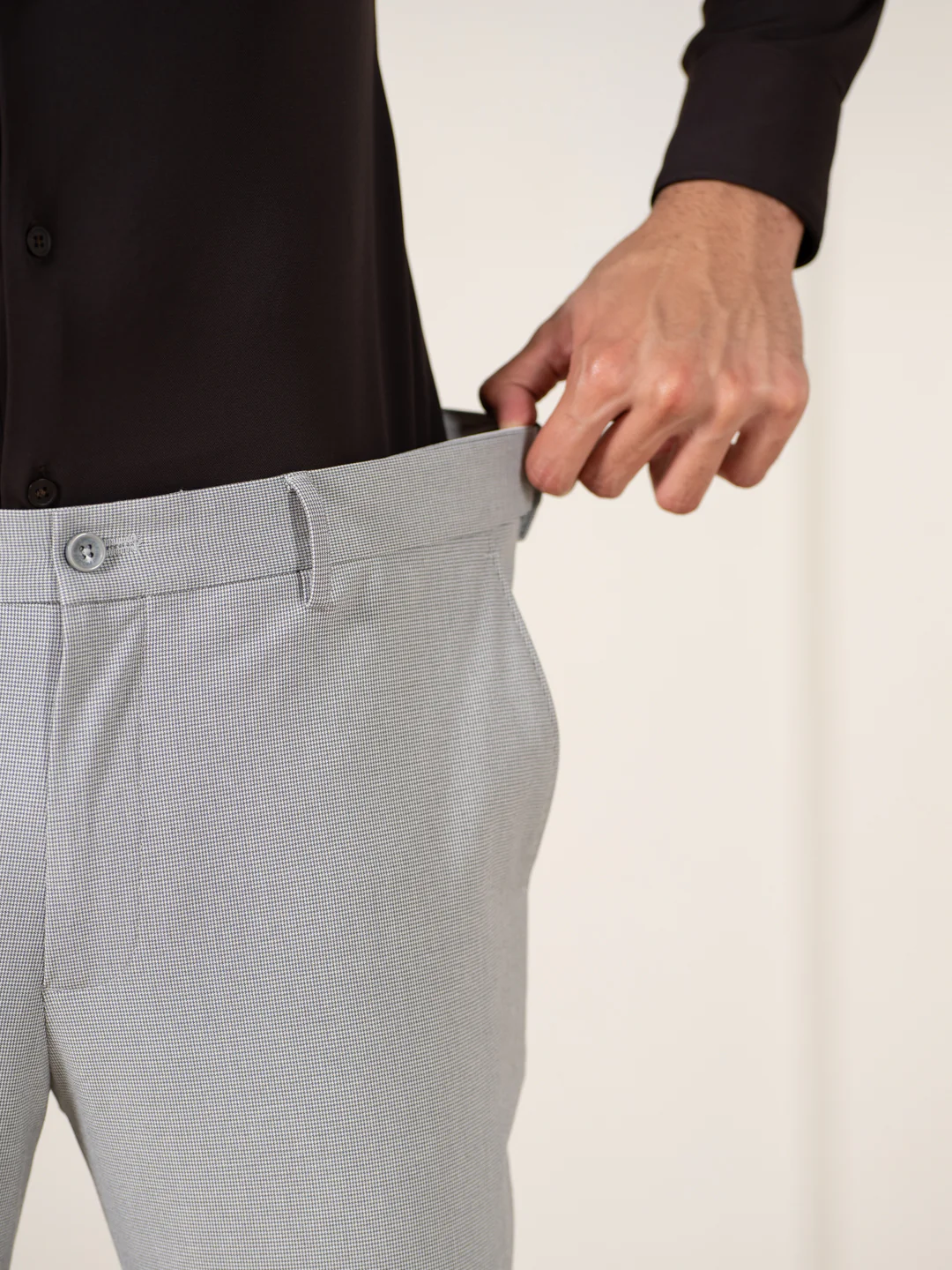 Husky Grey Houndstooth Slim Fit Stretch Formal Pants - Image 4