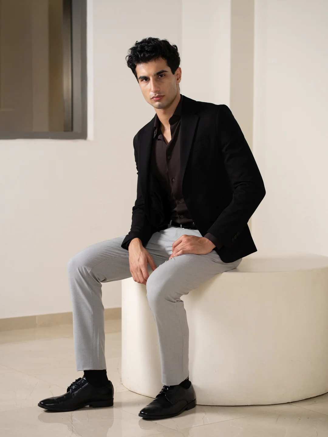 Husky Grey Houndstooth Slim Fit Stretch Formal Pants - Image 5