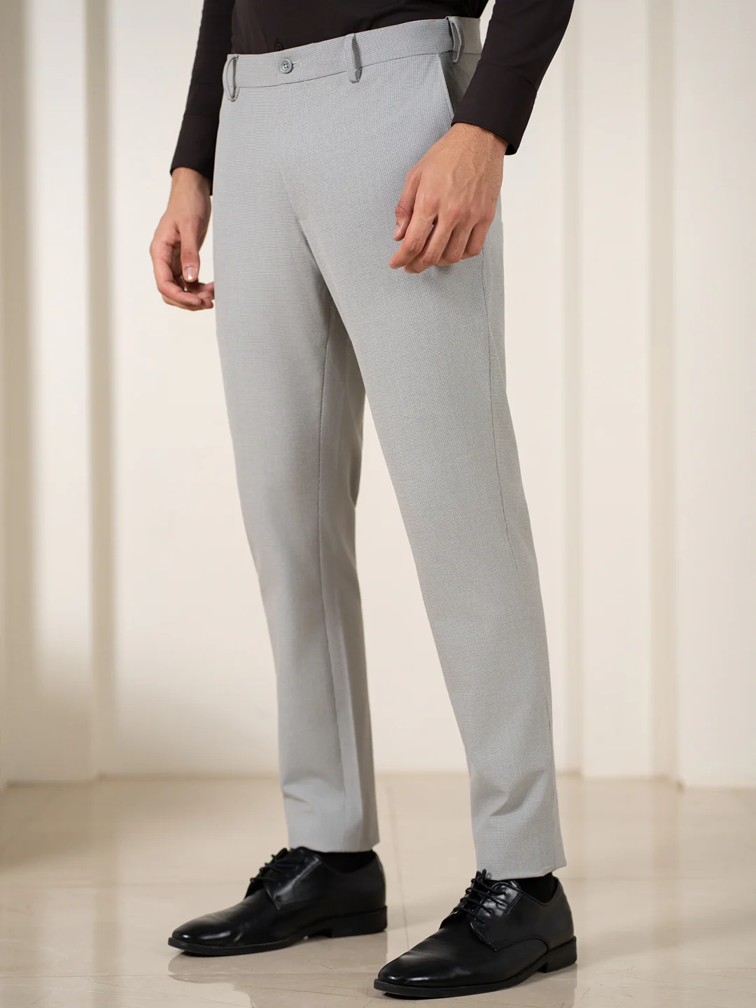 Husky Grey Houndstooth Slim Fit Stretch Formal Pants - Image 7